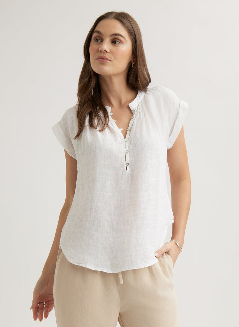 Bella Dahl Linen Cap Sleeve Pullover - White