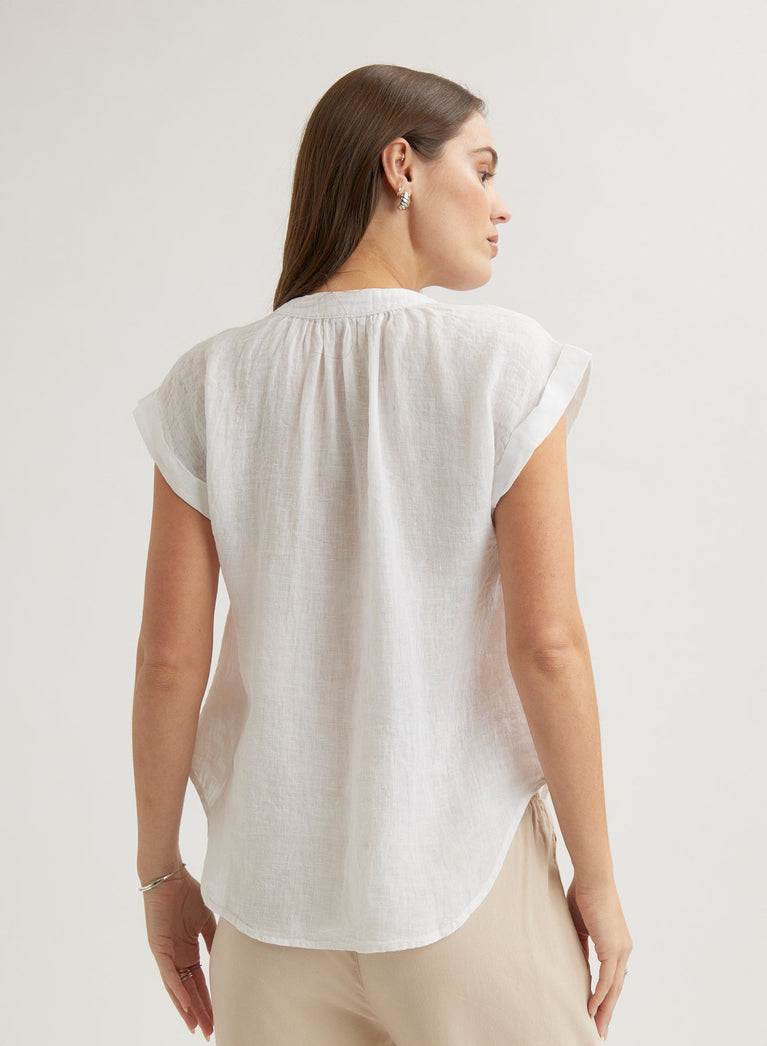 Bella Dahl Linen Cap Sleeve Pullover - White