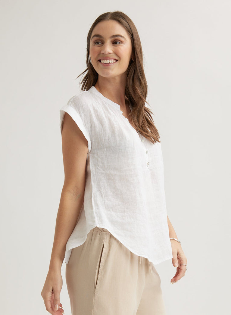 Bella Dahl Linen Cap Sleeve Pullover - White