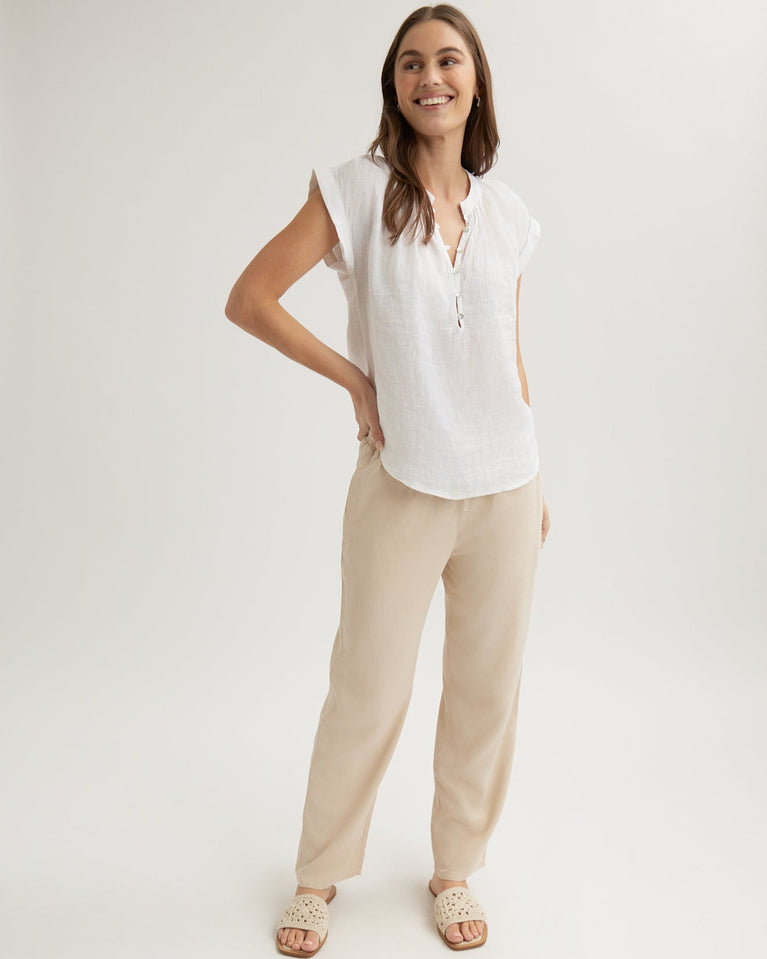 bella dahl Linen Cap Sleeve Pullover - White