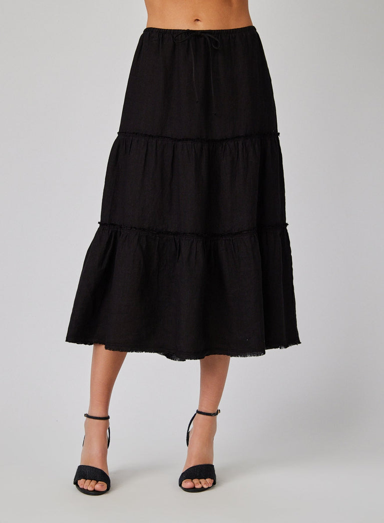 Bella Dahl Linen Frayed Tiered Skirt - Black