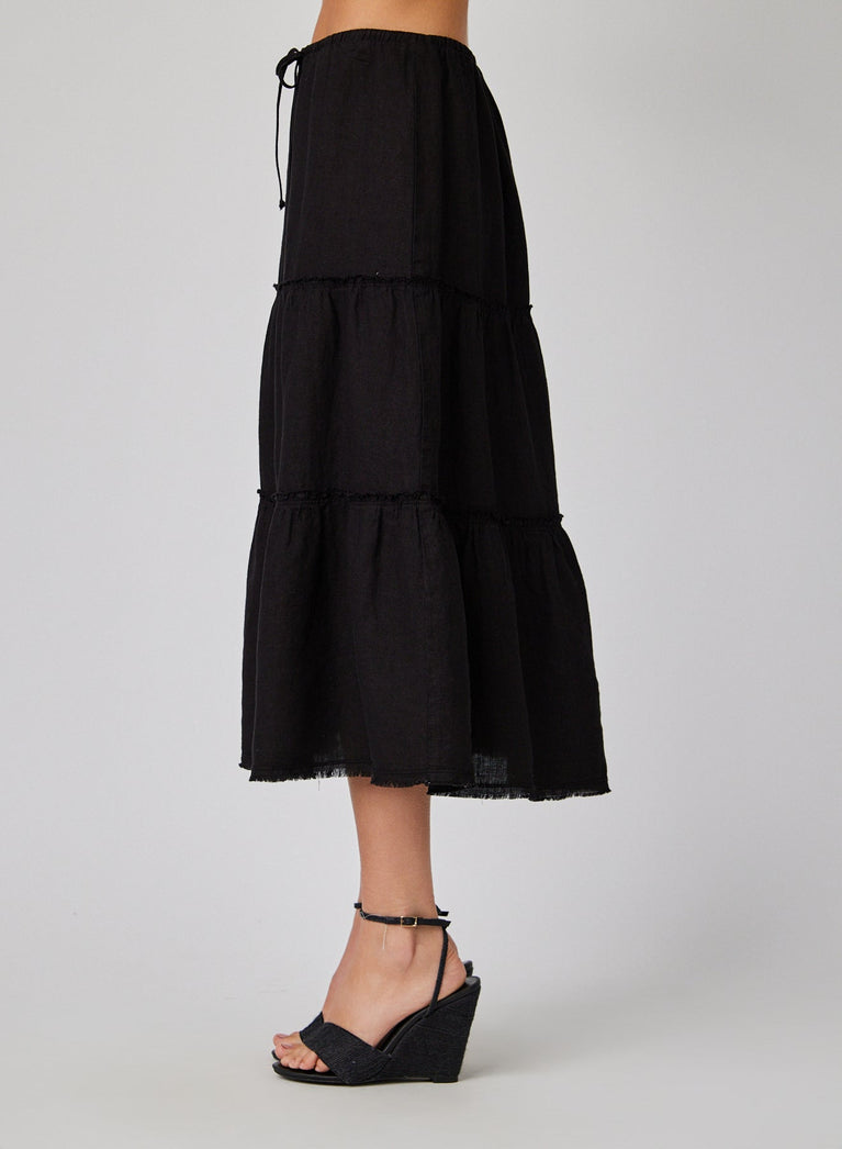 Bella Dahl Linen Frayed Tiered Skirt - Black