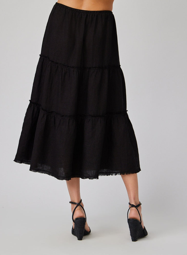 Bella Dahl Linen Frayed Tiered Skirt - Black