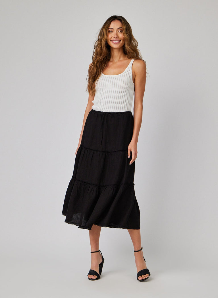 bella dahl Linen Frayed Tiered Skirt - Black