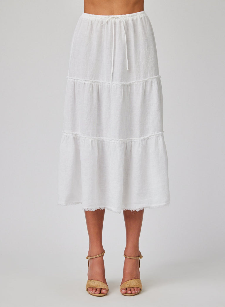Bella Dahl Linen Frayed Tiered Skirt - White