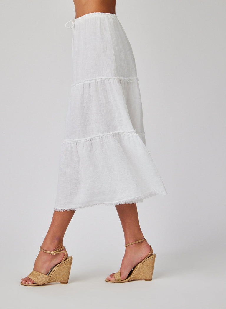 Bella Dahl Linen Frayed Tiered Skirt - White