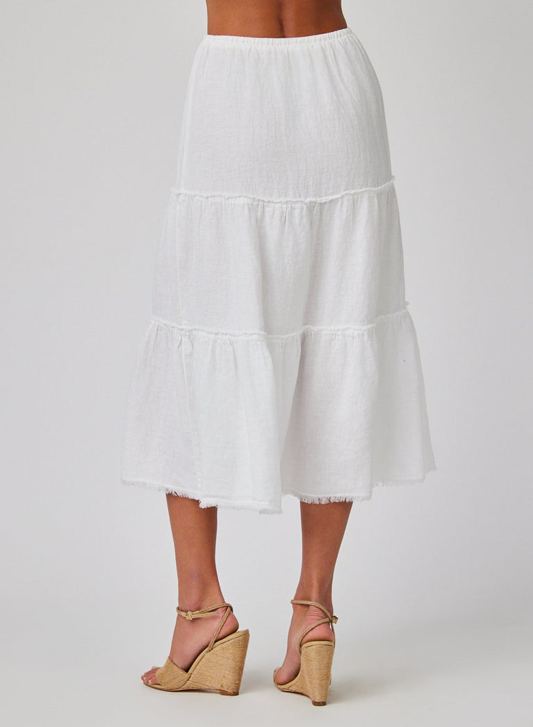Bella Dahl Linen Frayed Tiered Skirt - White