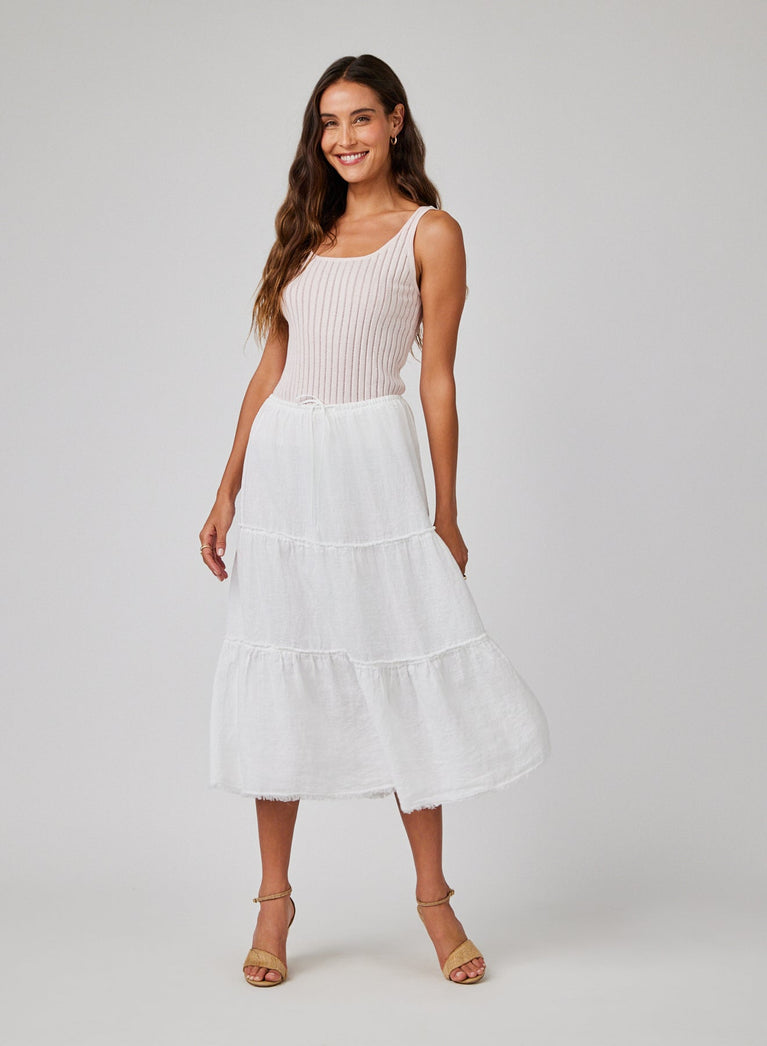 bella dahl Linen Frayed Tiered Skirt - White