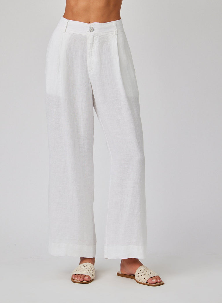 Bella Dahl Linen Pleated Wide Leg Ankle Pant - White