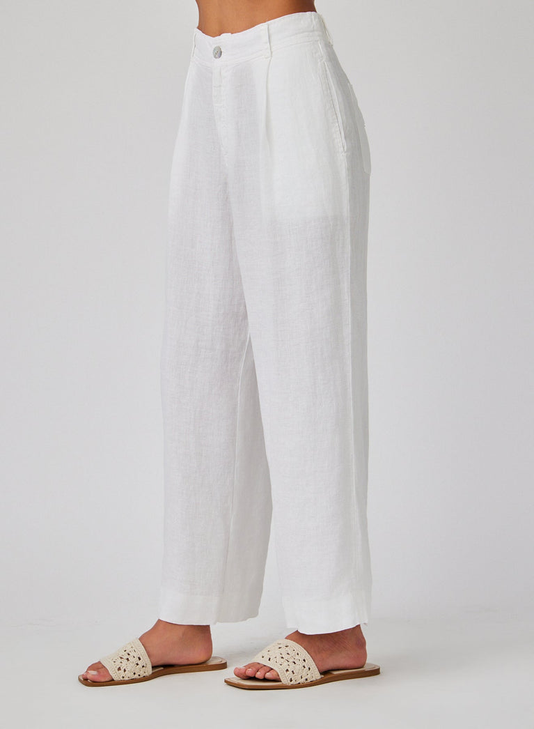 Bella Dahl Linen Pleated Wide Leg Ankle Pant - White