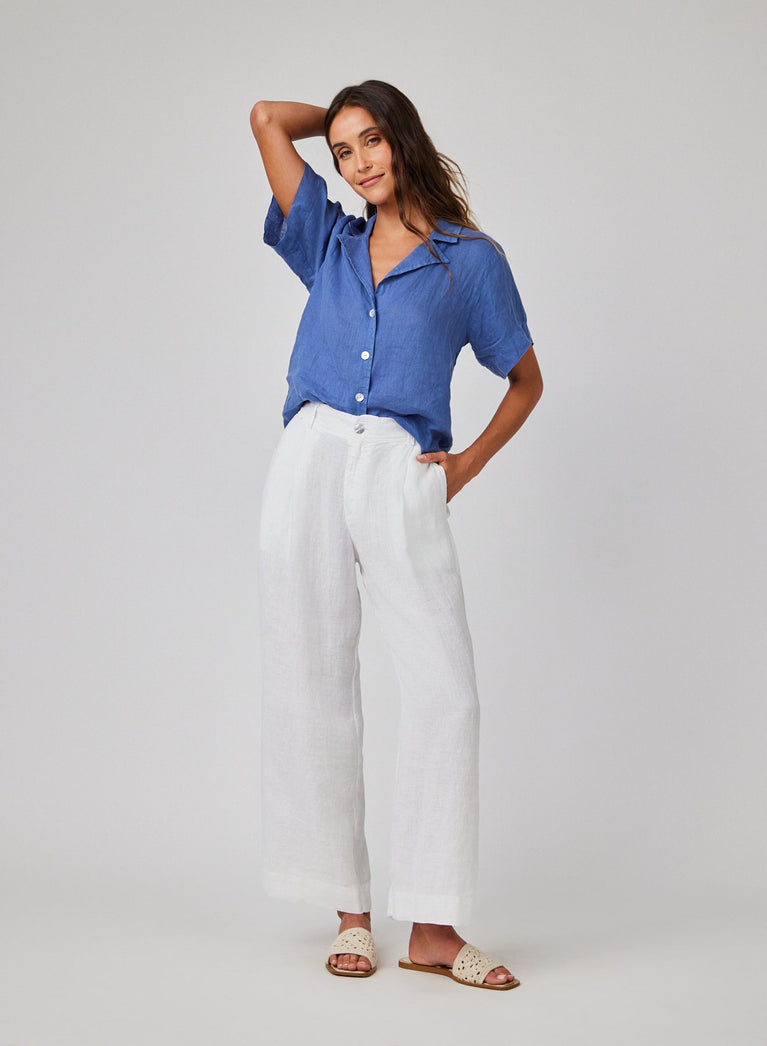 bella dahl Linen Pleated Wide Leg Ankle Pant - White