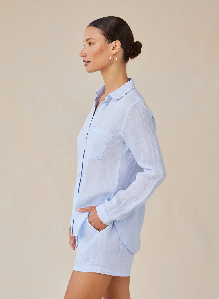 Bella Dahl Linen Pocket Button Down - Perennial Blue