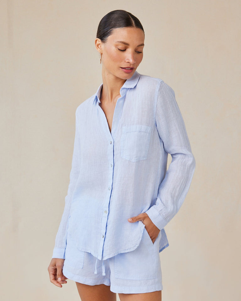 bella dahl Linen Pocket Button Down - Perennial Blue