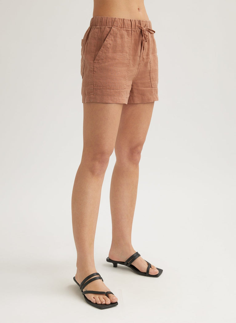 Bella Dahl Linen Pocket Short - Terracotta Brown