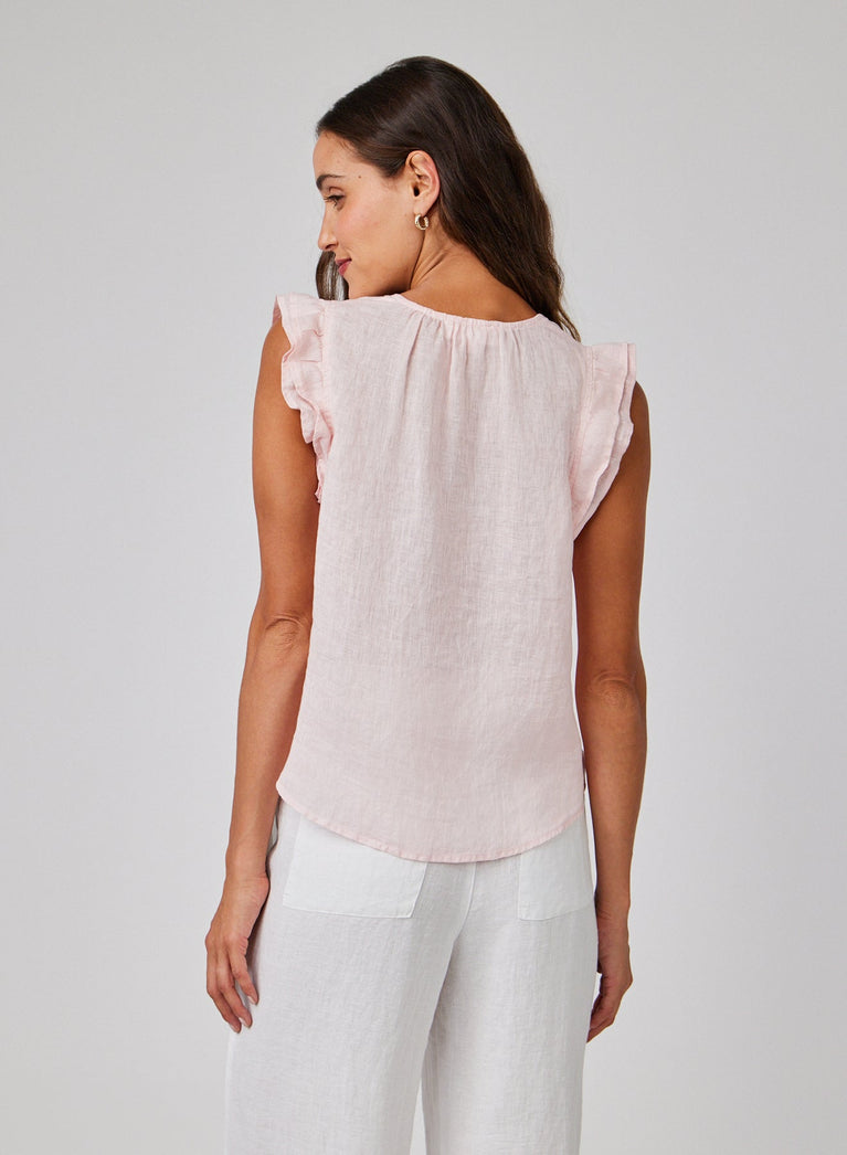 Bella Dahl Linen Ruffle Sleeve Top - Pastel Pink