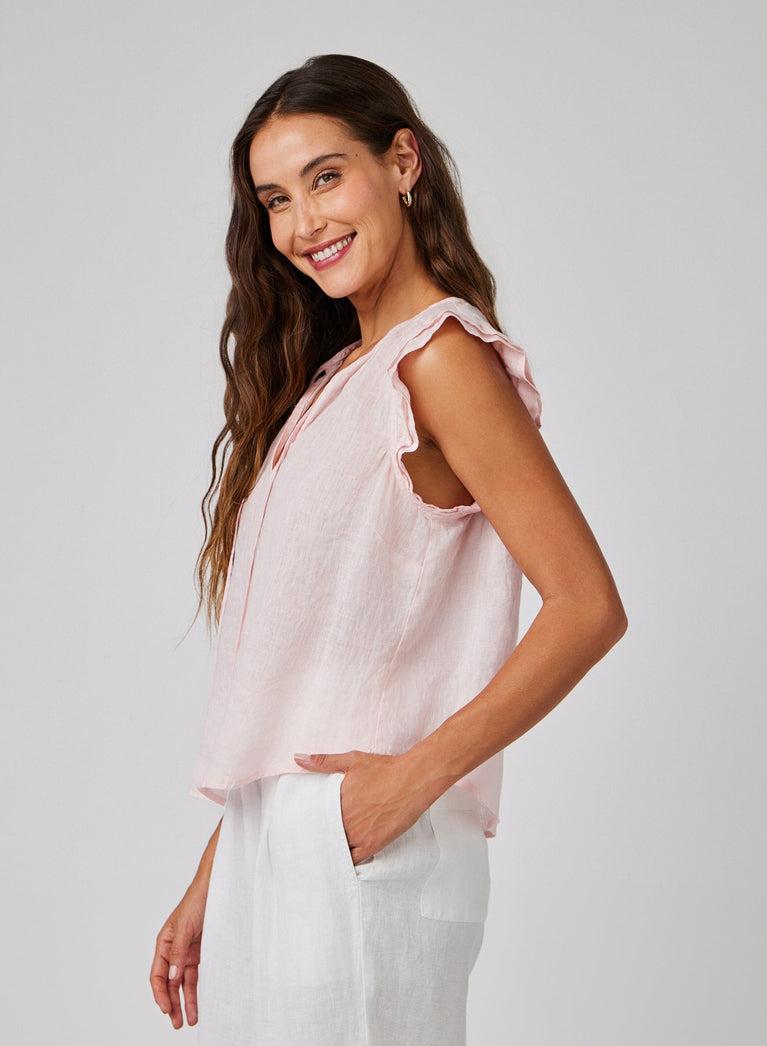 Bella Dahl Linen Ruffle Sleeve Top - Pastel Pink