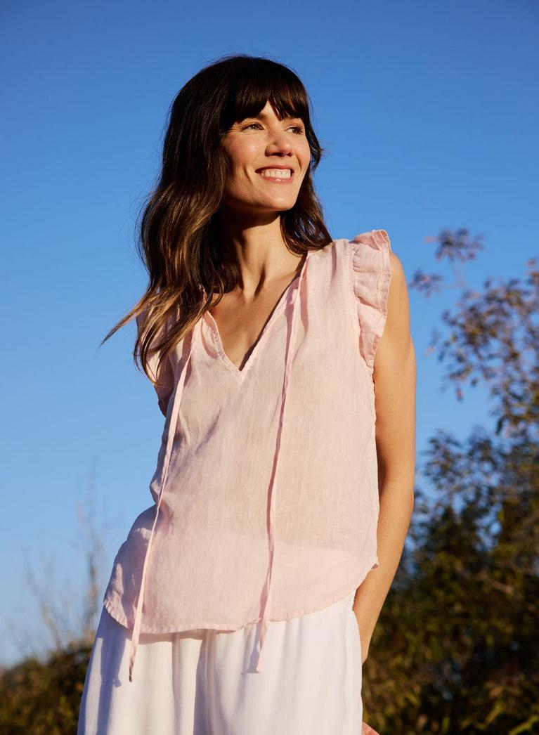Bella Dahl Linen Ruffle Sleeve Top - Pastel Pink