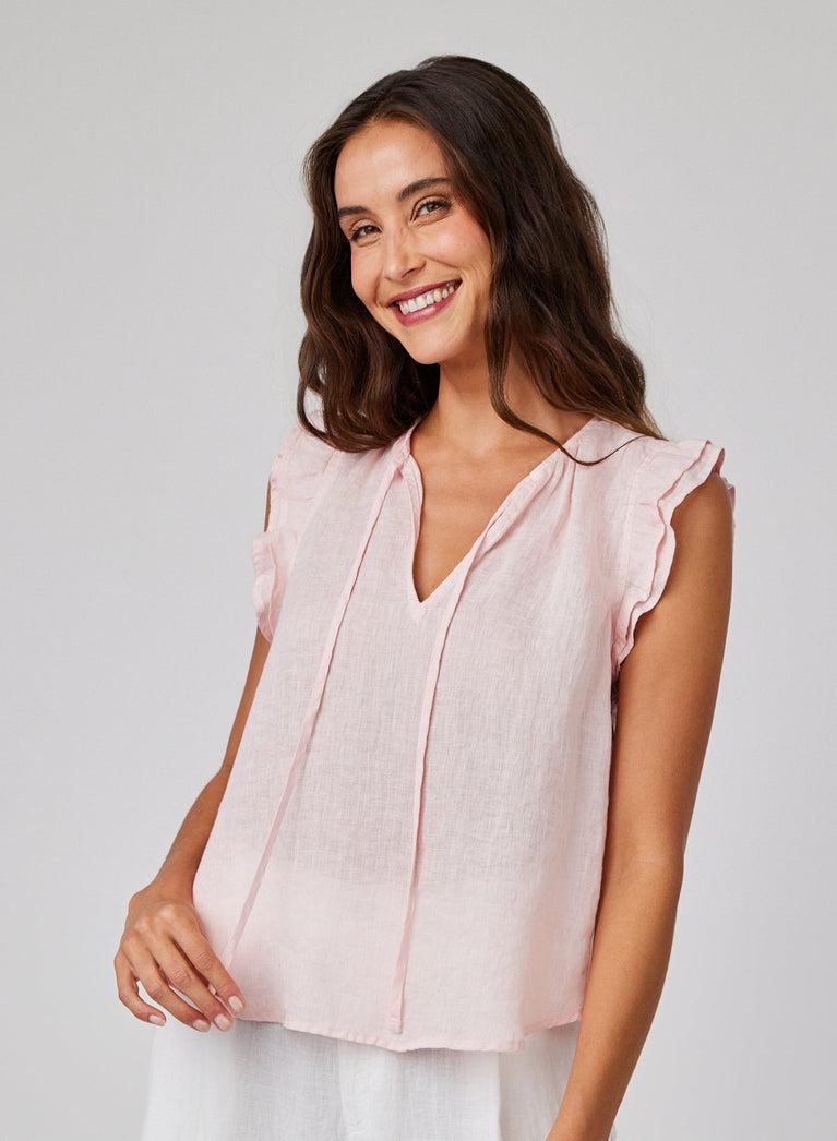 bella dahl Linen Ruffle Sleeve Top - Pastel Pink