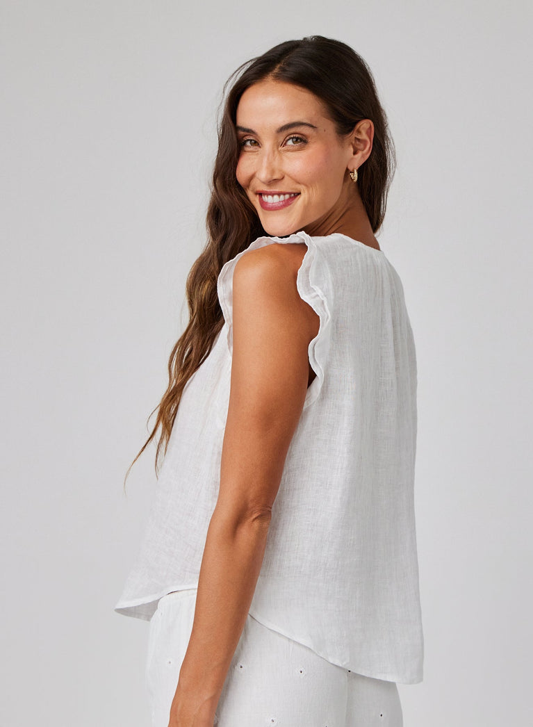 Bella Dahl Linen Ruffle Sleeve Top - White