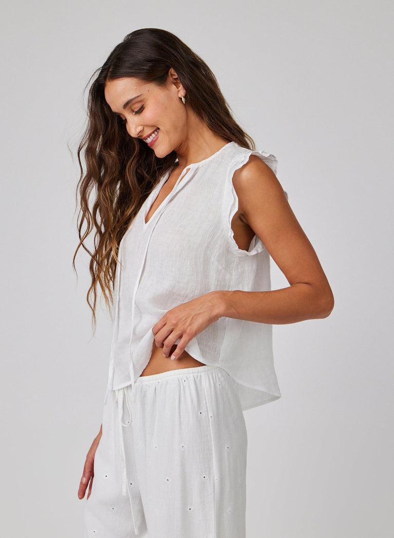 Bella Dahl Linen Ruffle Sleeve Top - White