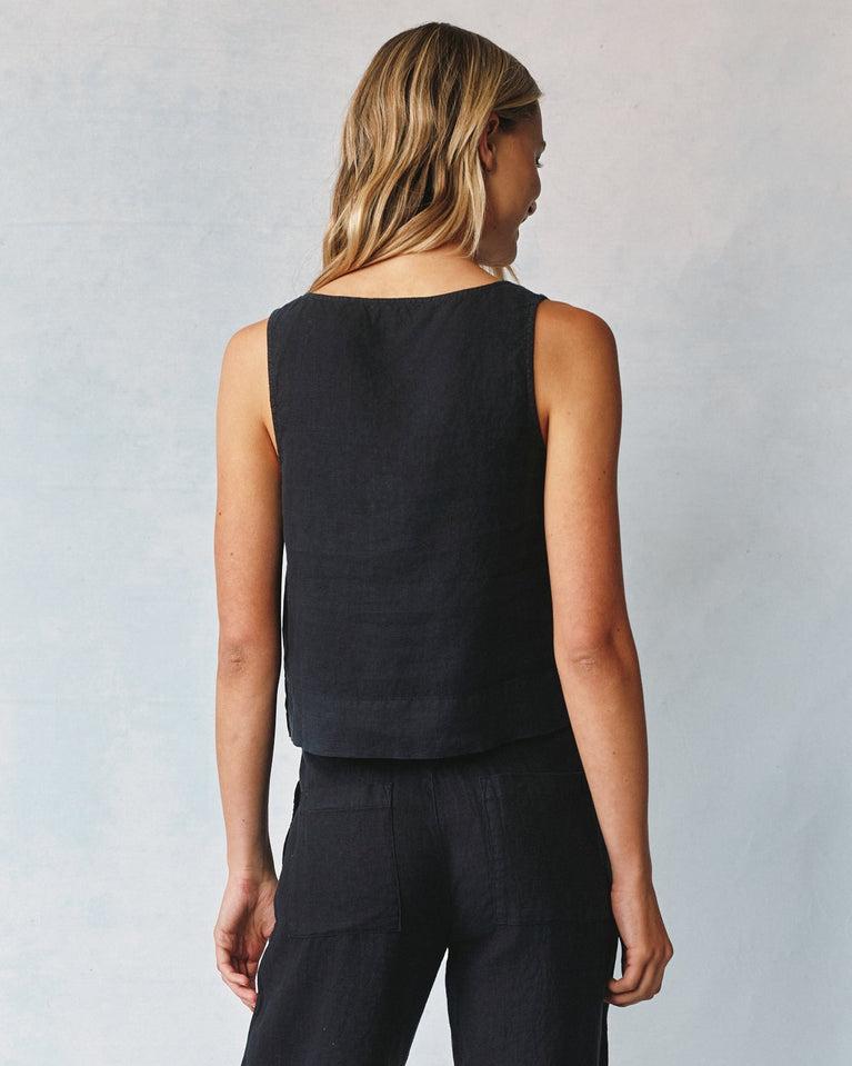 Bella Dahl Linen Scoop Neck Tank - Black