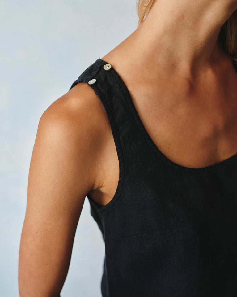 Bella Dahl Linen Scoop Neck Tank - Black