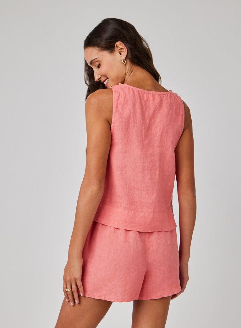Bella Dahl Linen Scoop Neck Tank - Camellia Coral