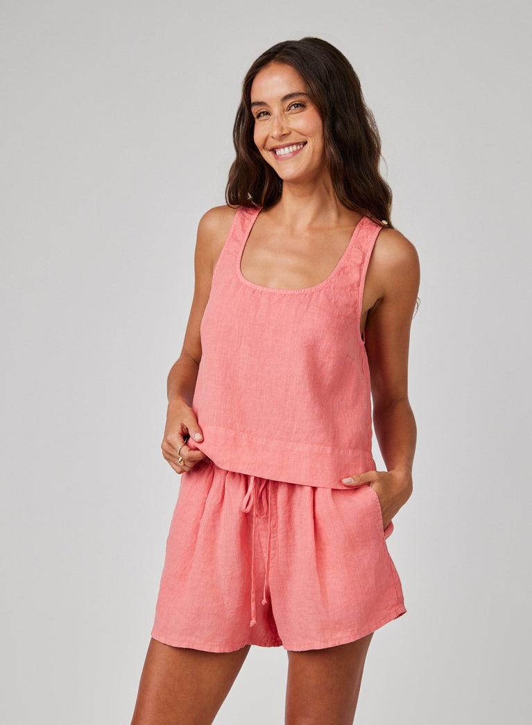 bella dahl Linen Scoop Neck Tank - Camellia Coral