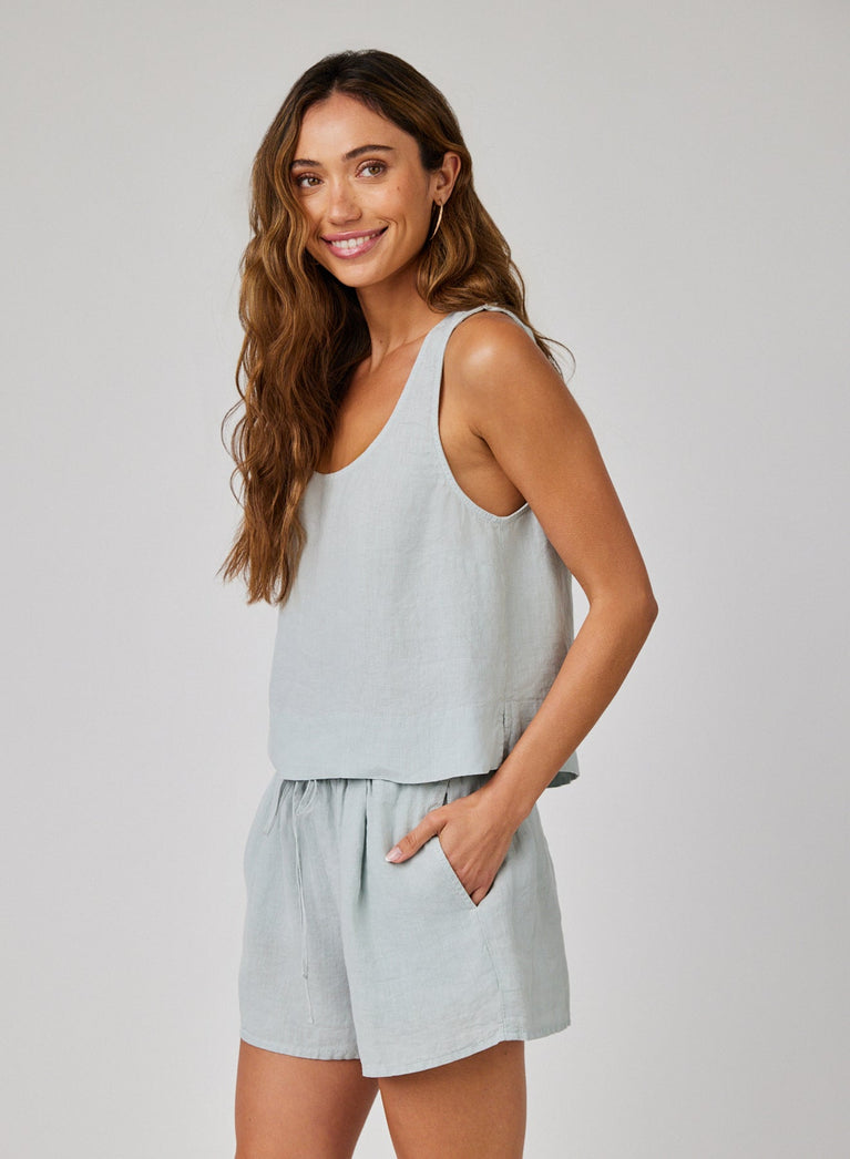 Bella Dahl Linen Scoop Neck Tank - Muted Sage