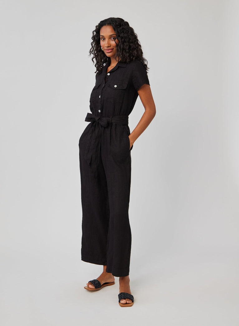 Bella Dahl Linen Seamed Jumpsuit - Black