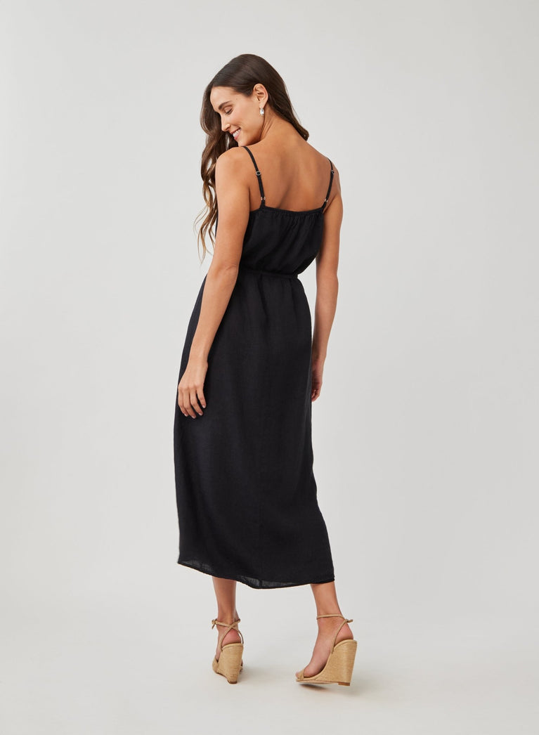 Bella Dahl Linen Shirred Maxi Dress - Black