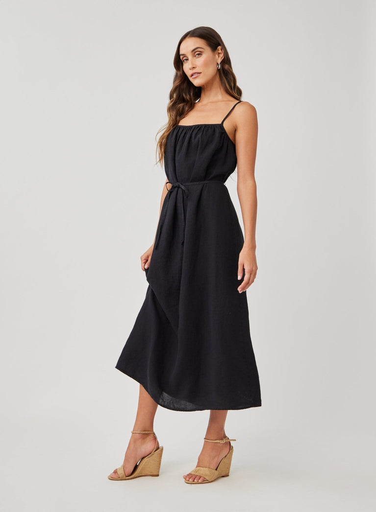 Bella Dahl Linen Shirred Maxi Dress - Black