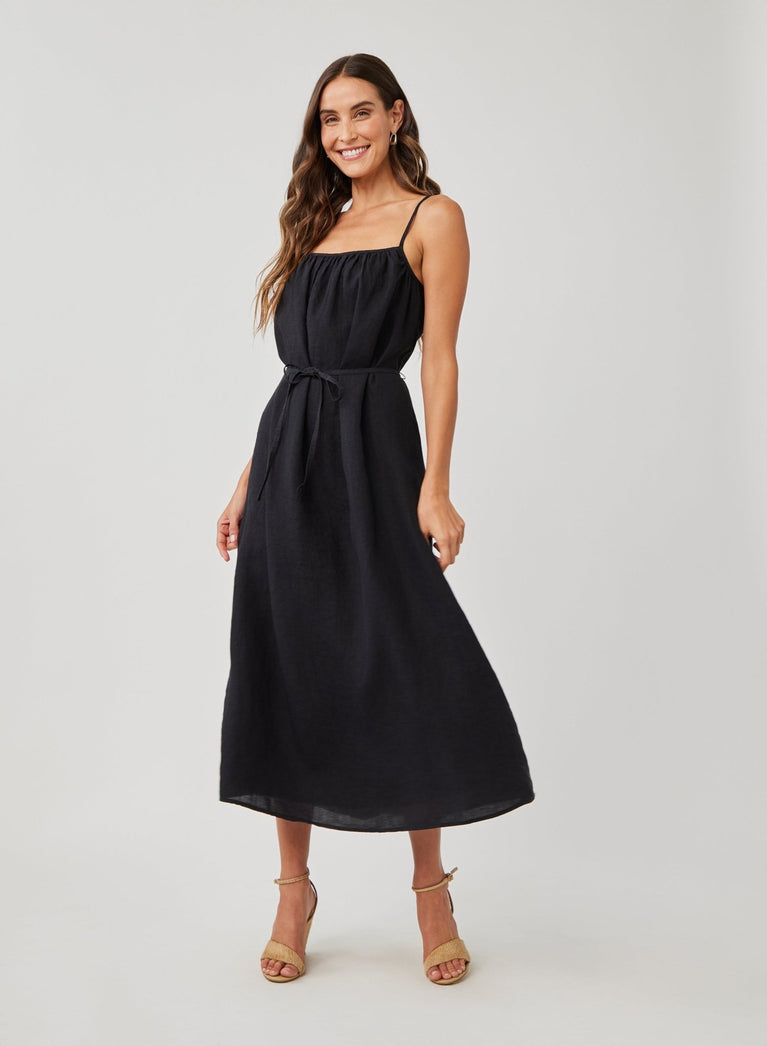 bella dahl Linen Shirred Maxi Dress - Black