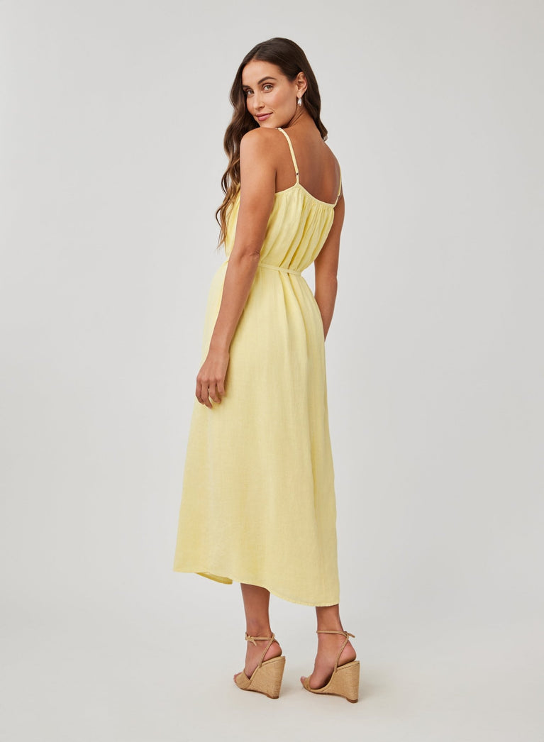 Bella Dahl Linen Shirred Maxi Dress - Dahlia Yellow