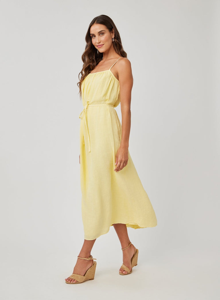 Bella Dahl Linen Shirred Maxi Dress - Dahlia Yellow