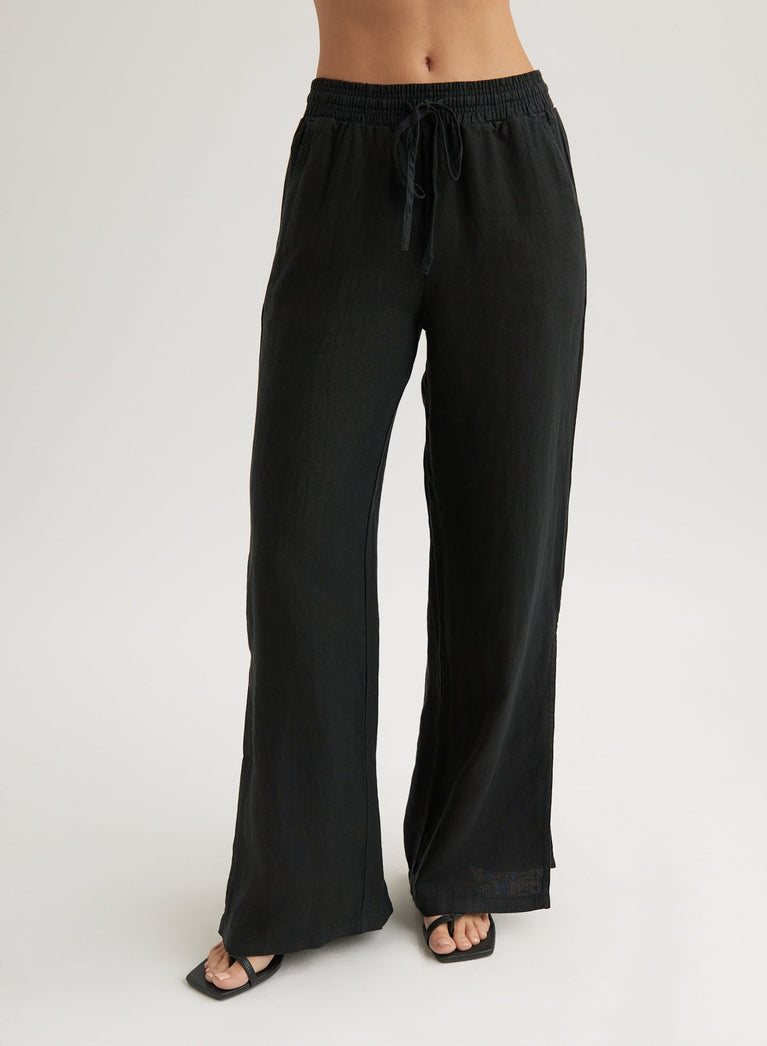 Bella Dahl Linen Side Slit Wide Leg Pant - Black