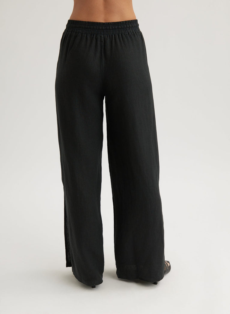 Bella Dahl Linen Side Slit Wide Leg Pant - Black