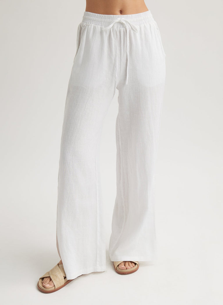 Bella Dahl Linen Side Slit Wide Leg Pant - White