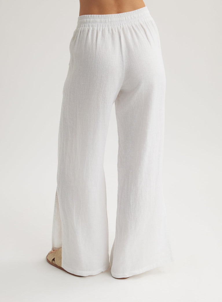 Bella Dahl Linen Side Slit Wide Leg Pant - White