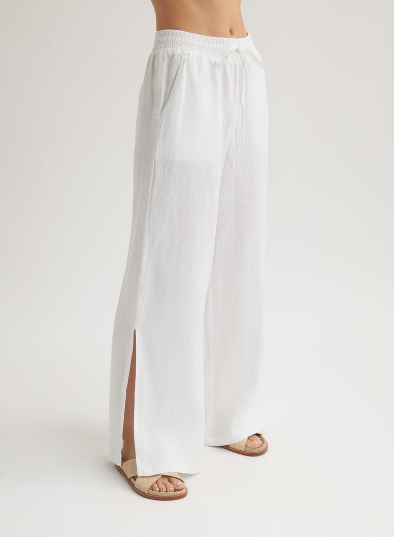 Bella Dahl Linen Side Slit Wide Leg Pant - White