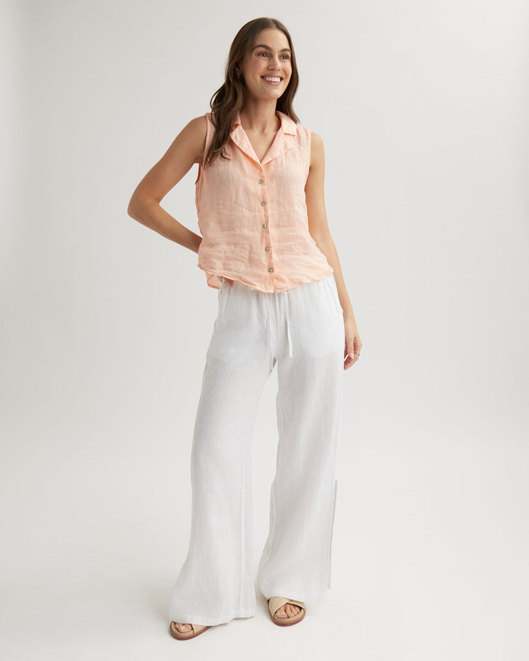 bella dahl Linen Side Slit Wide Leg Pant - White