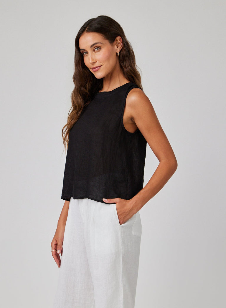 Bella Dahl Linen Sleeveless Button Back Top - Black