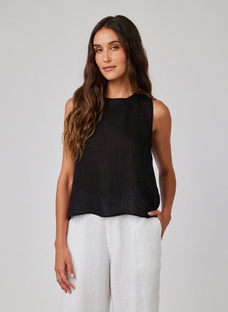 bella dahl Linen Sleeveless Button Back Top - Black