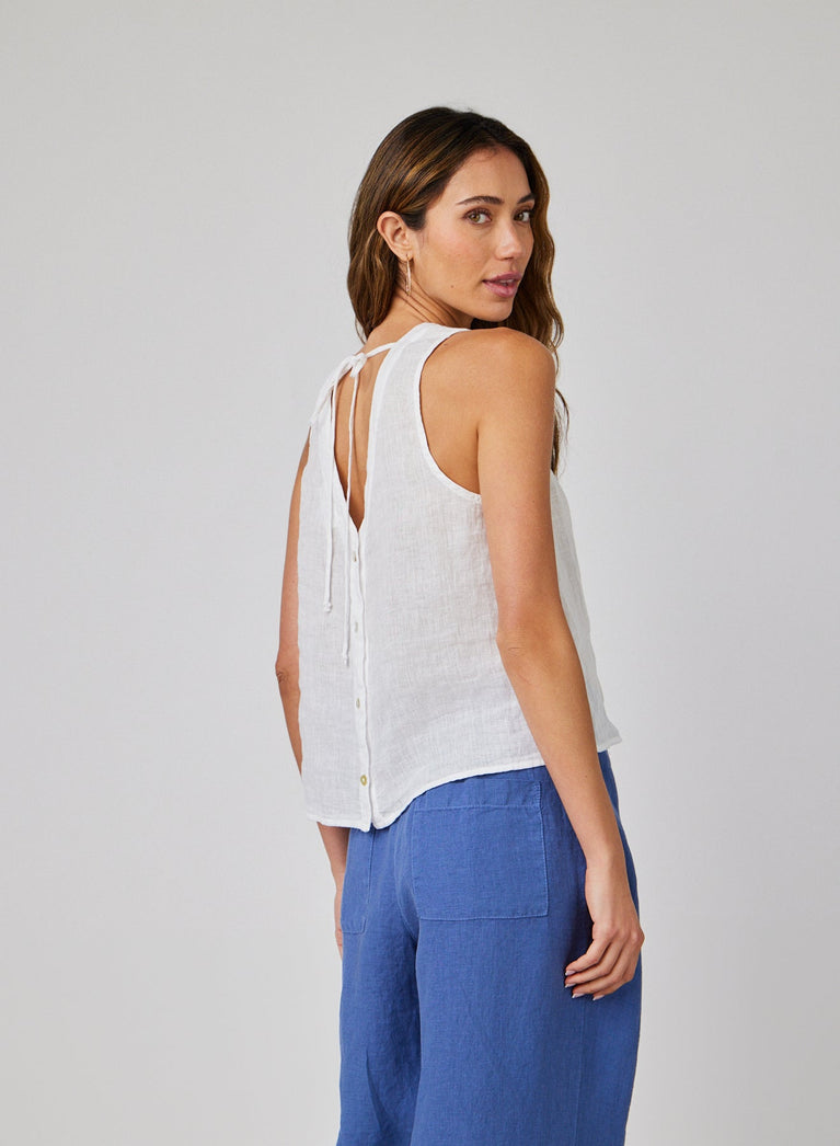 Bella Dahl Linen Sleeveless Button Back Top - White