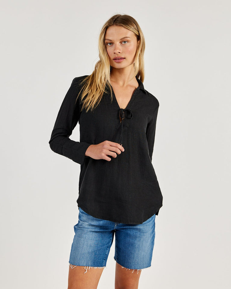 Bella Dahl Linen Tie Neck Tunic - Black