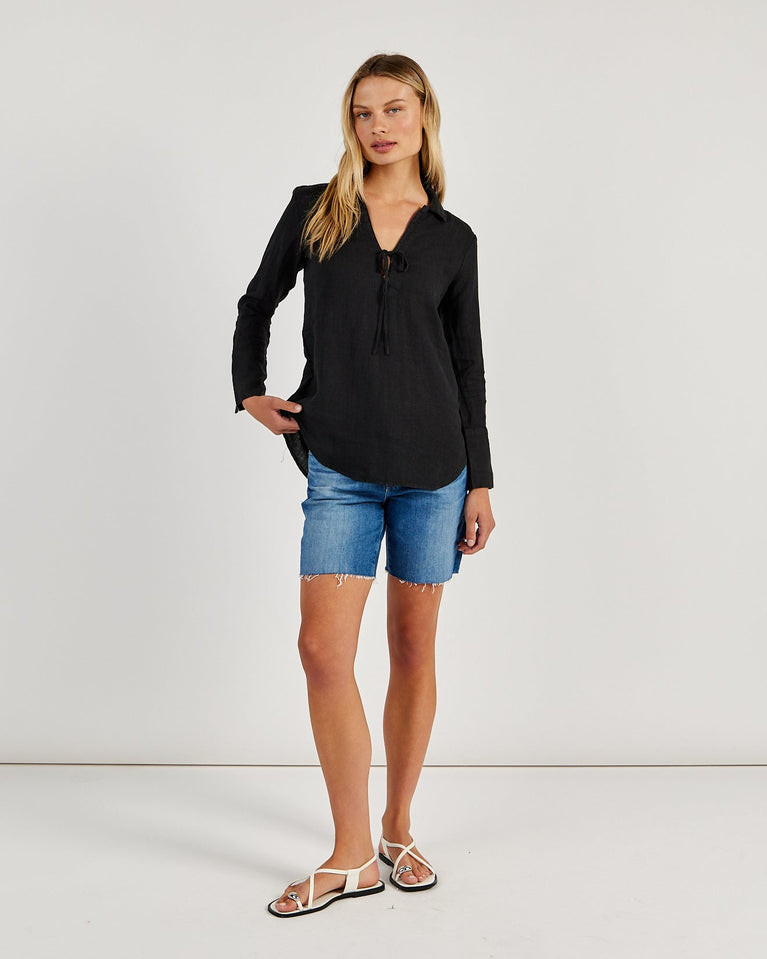 Bella Dahl Linen Tie Neck Tunic - Black