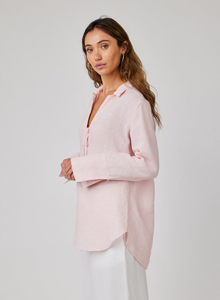 Bella Dahl Linen Tie Neck Tunic - Pastel Pink