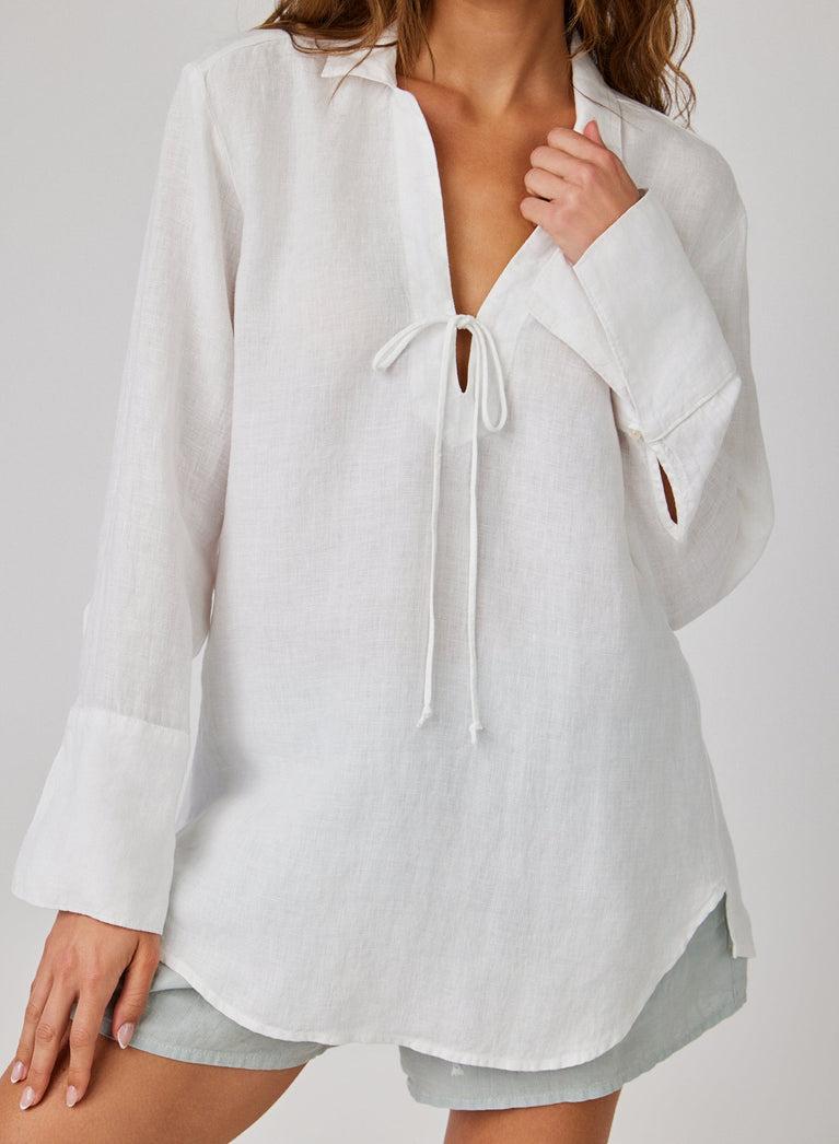Bella Dahl Linen Tie Neck Tunic - White