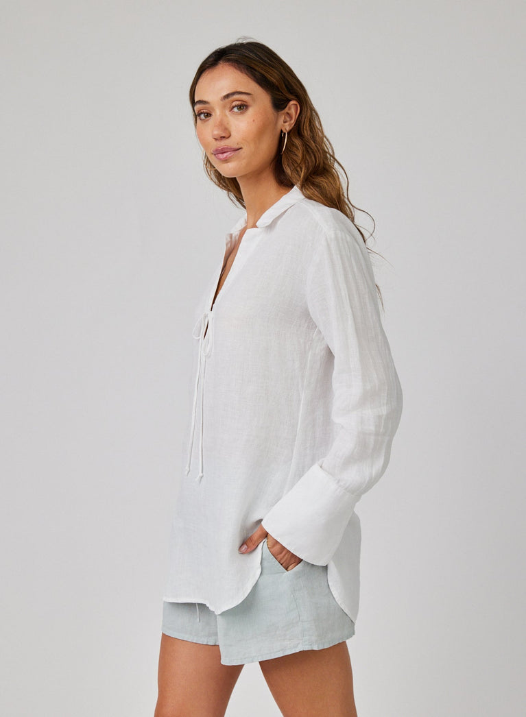 Bella Dahl Linen Tie Neck Tunic - White