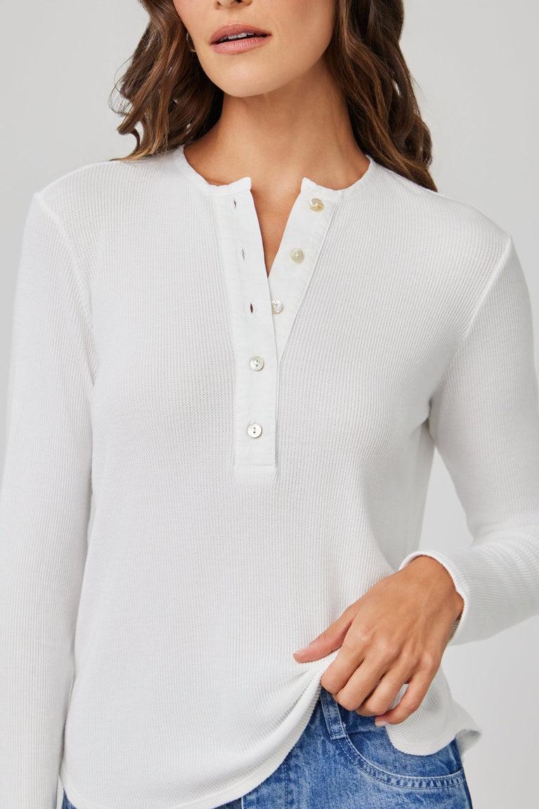 Bella Dahl Long Sleeve Wide Placket Henley - White